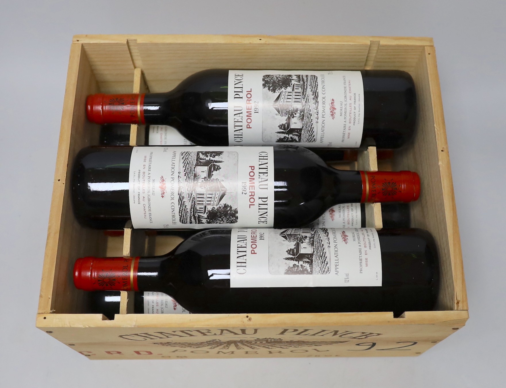 Six bottles of Chateau Plince, Pomerol, 1992, boxed